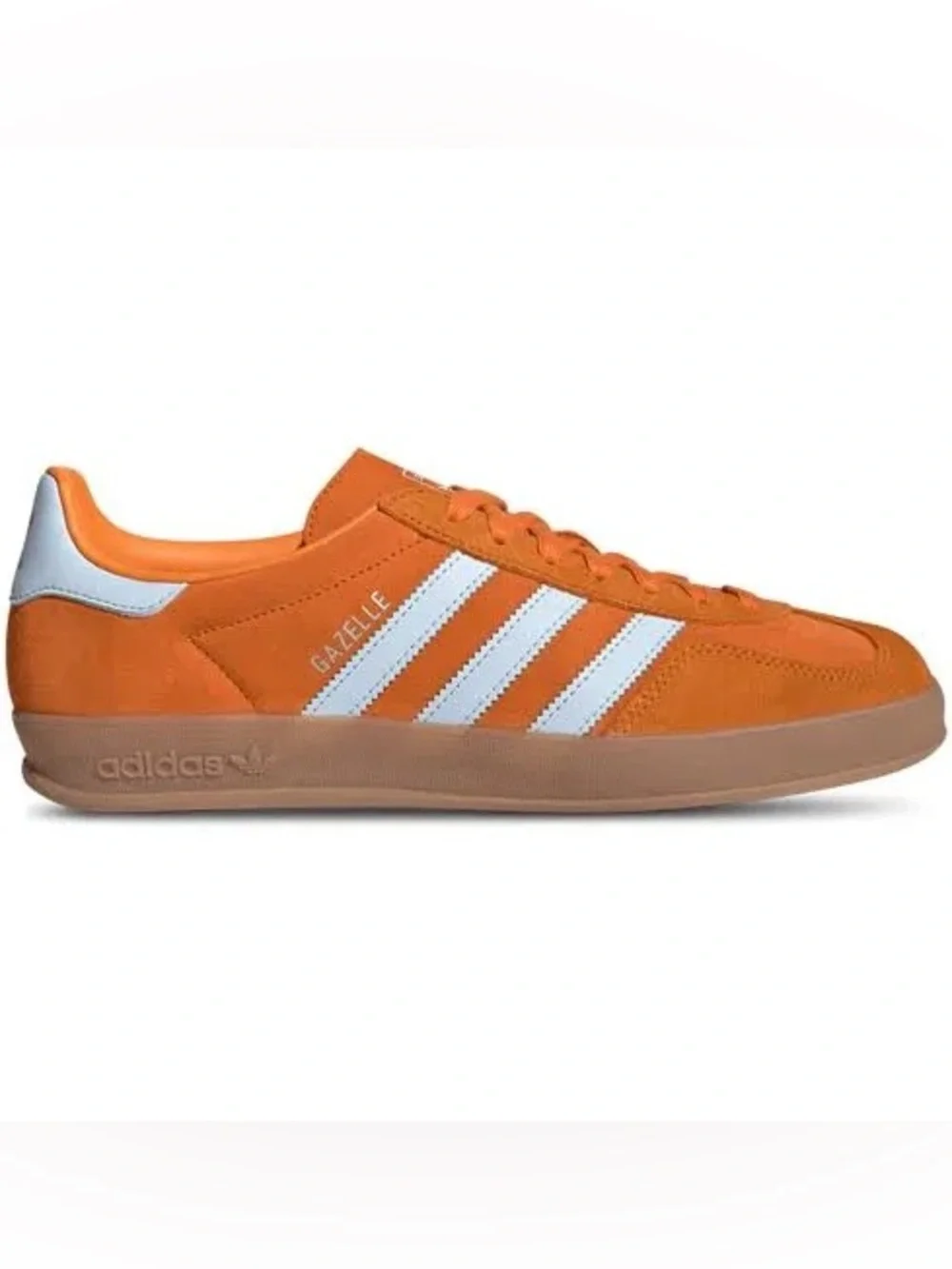 NWT AND BOX adidas Orange Suede Gazelle Sneakers with White Stripes. (Men’s 7.5)
